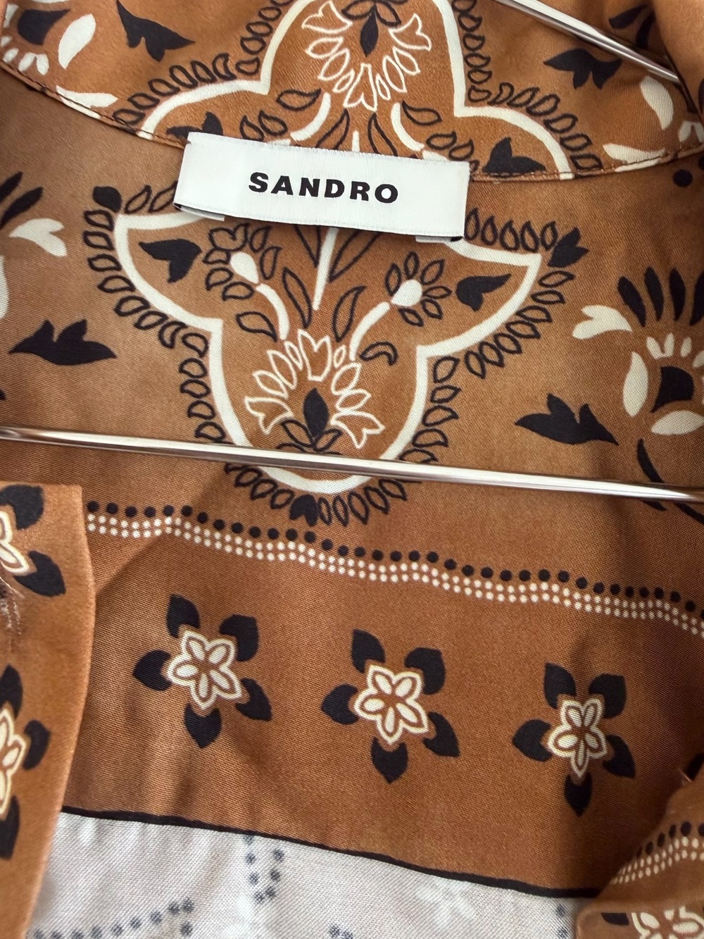 Sandro Brown Paisley-Print Ruffle Hem cropped Shirt - Picture 6 of 6